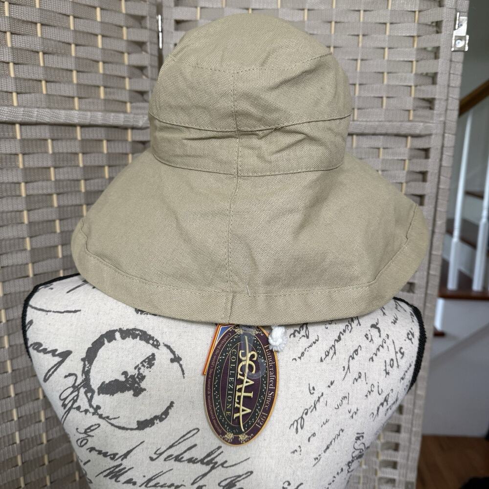 Scala GIANA Big Brim Cotton Bucket Sun Hat Women’s Chino Tan Adjustable Ties NEW - Picture 5 of 10